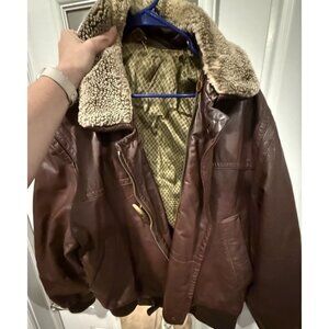 Vintage Hugo Boss brown leather bomber jacket shearling sz L
